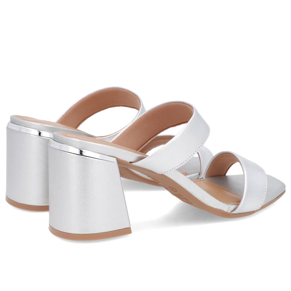 Tamanco Detalhe Salto Bloco Couro Prata Prata 3