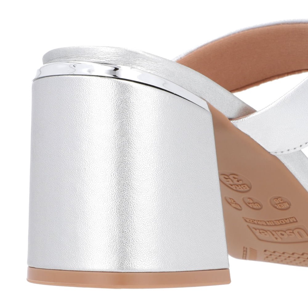 Tamanco Detalhe Salto Bloco Couro Prata Prata 4