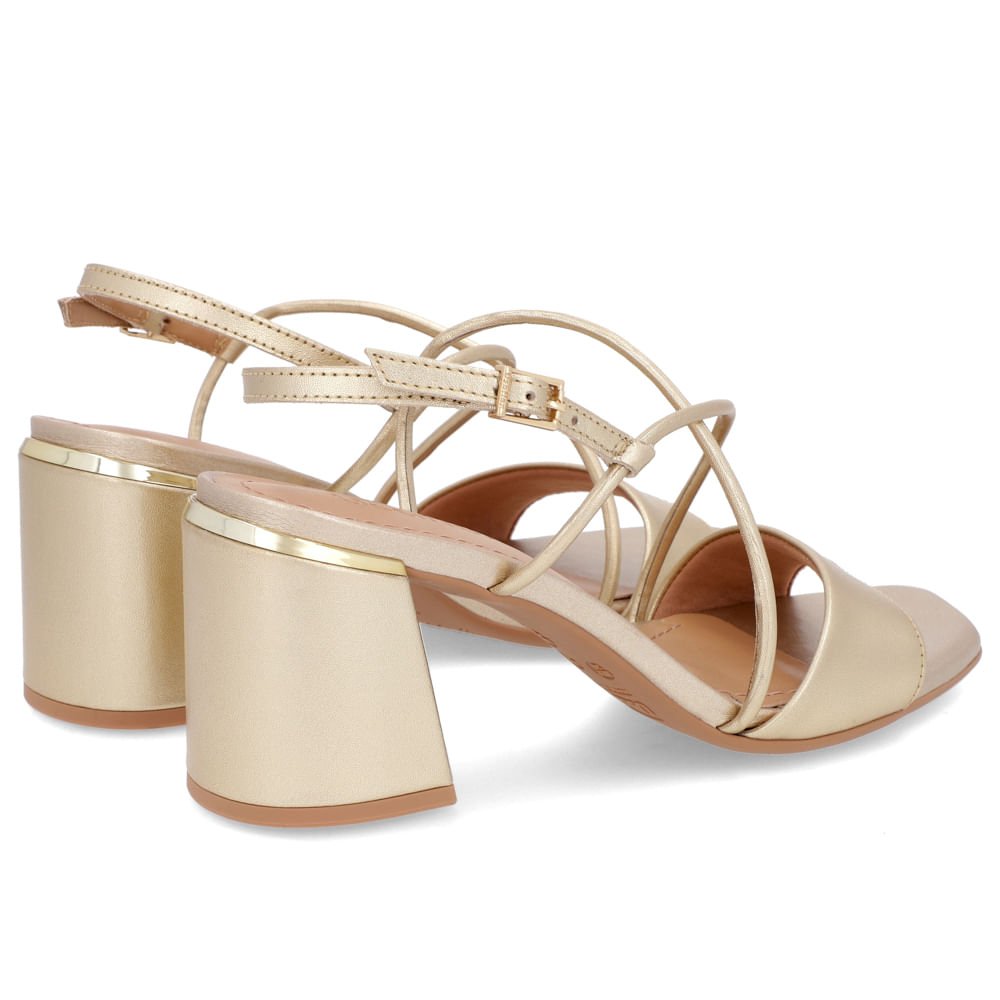 Sandália Detalhe Salto Bloco Couro Dourada Dourado 3