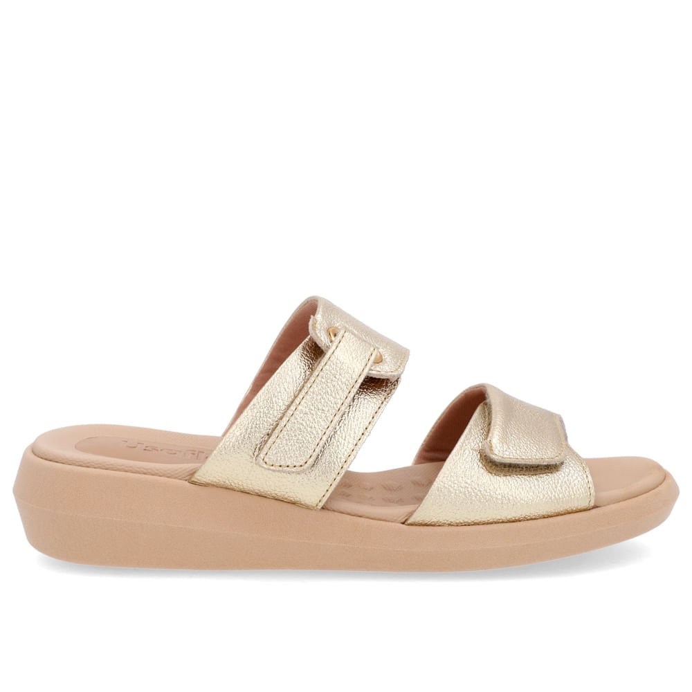 Tamanco Salto Baixo Couro Dourado Fecho-Flex Dourado 1