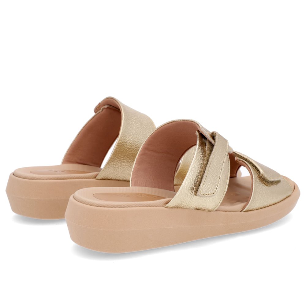Tamanco Salto Baixo Couro Dourado Fecho-Flex Dourado 3