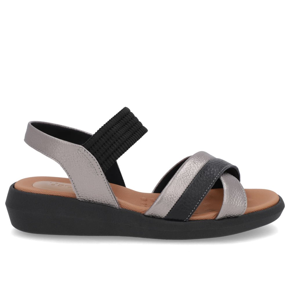 Sandália Salto Baixo Couro Preta