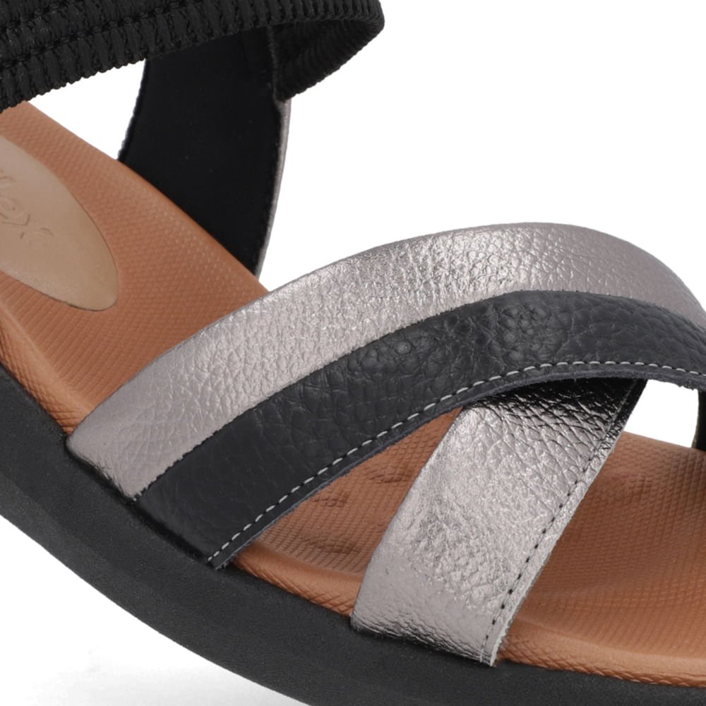 Sandália Salto Baixo Couro Preta Preto 4