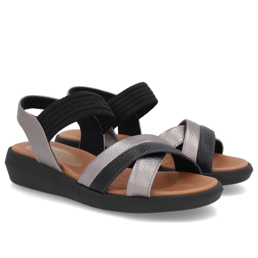 Sandália Salto Baixo Couro Preta Preto 2