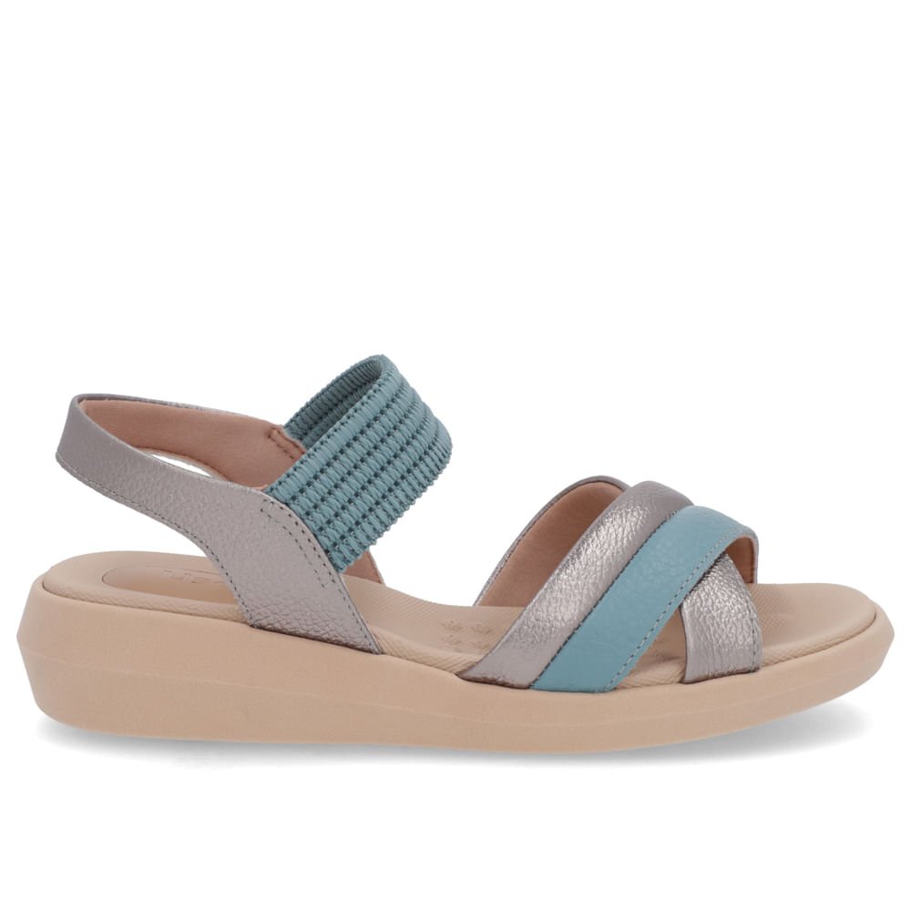 Sandália Salto Baixo Couro Azul Azul 1