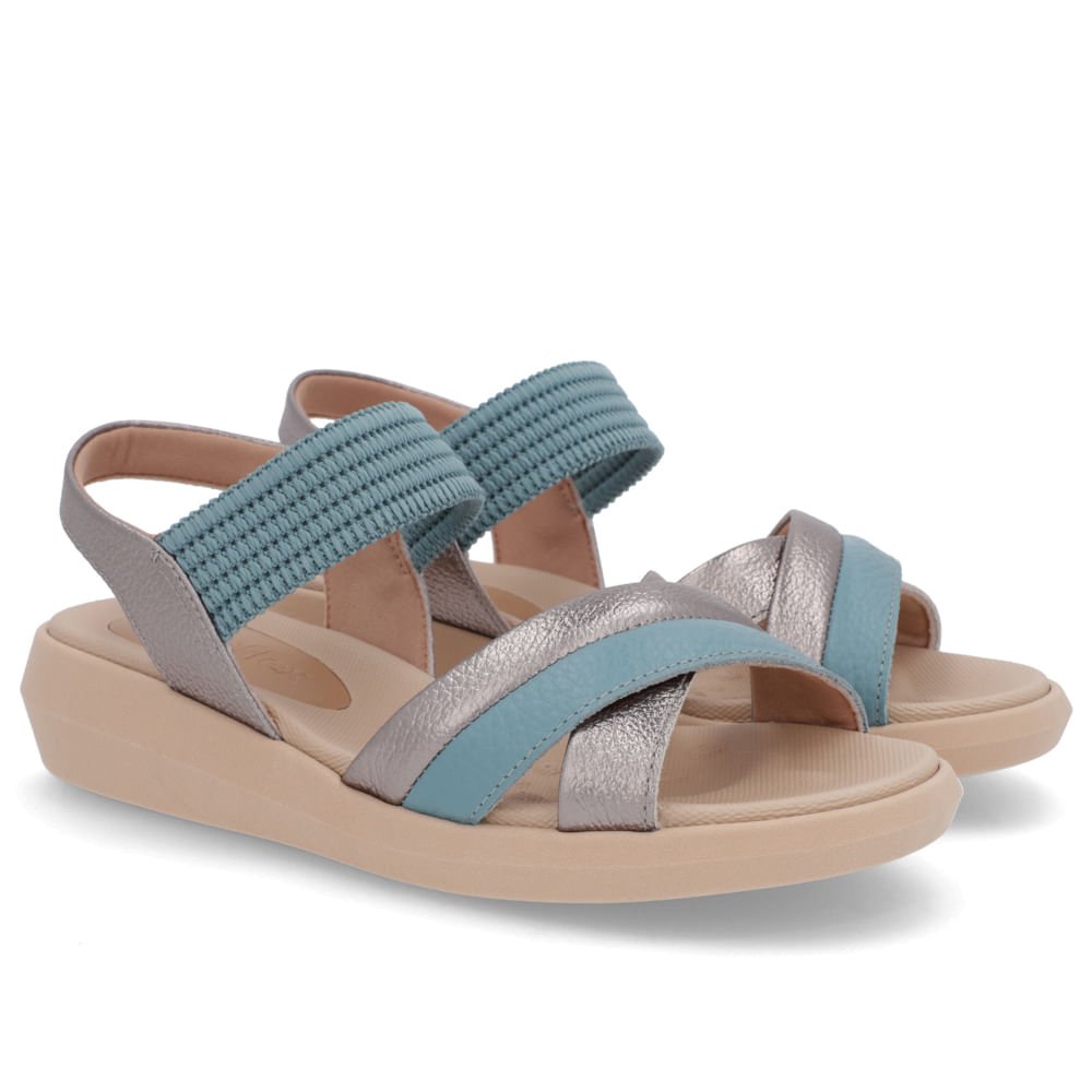 Sandália Salto Baixo Couro Azul Azul 2