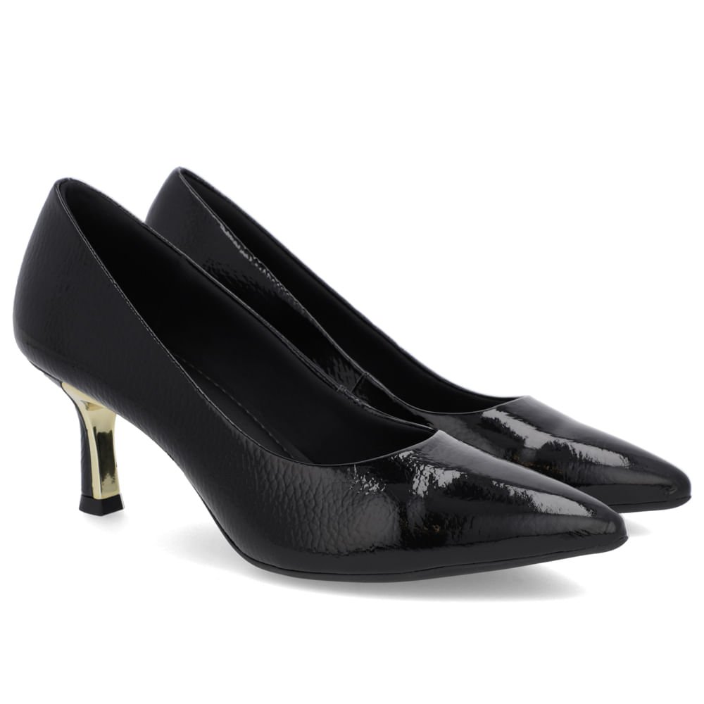 Scarpin Bico Fino Verniz Preto Detalhe Salto Preto 2