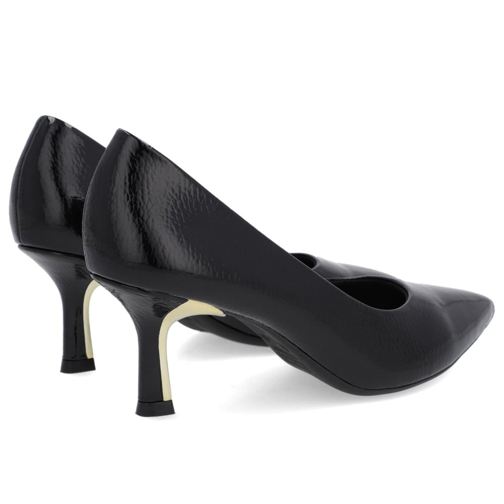 Scarpin Bico Fino Verniz Preto Detalhe Salto Preto 3
