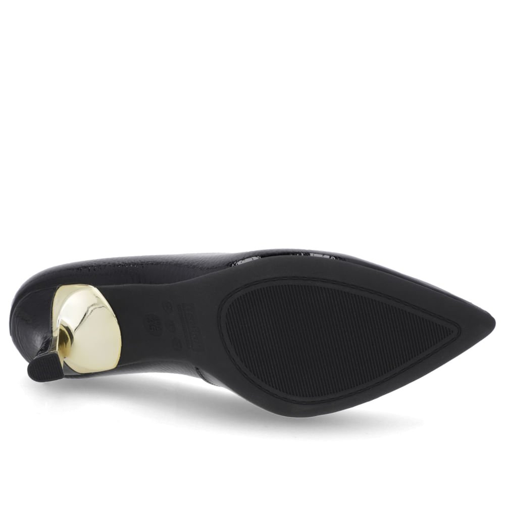Scarpin Bico Fino Verniz Preto Detalhe Salto Preto 5
