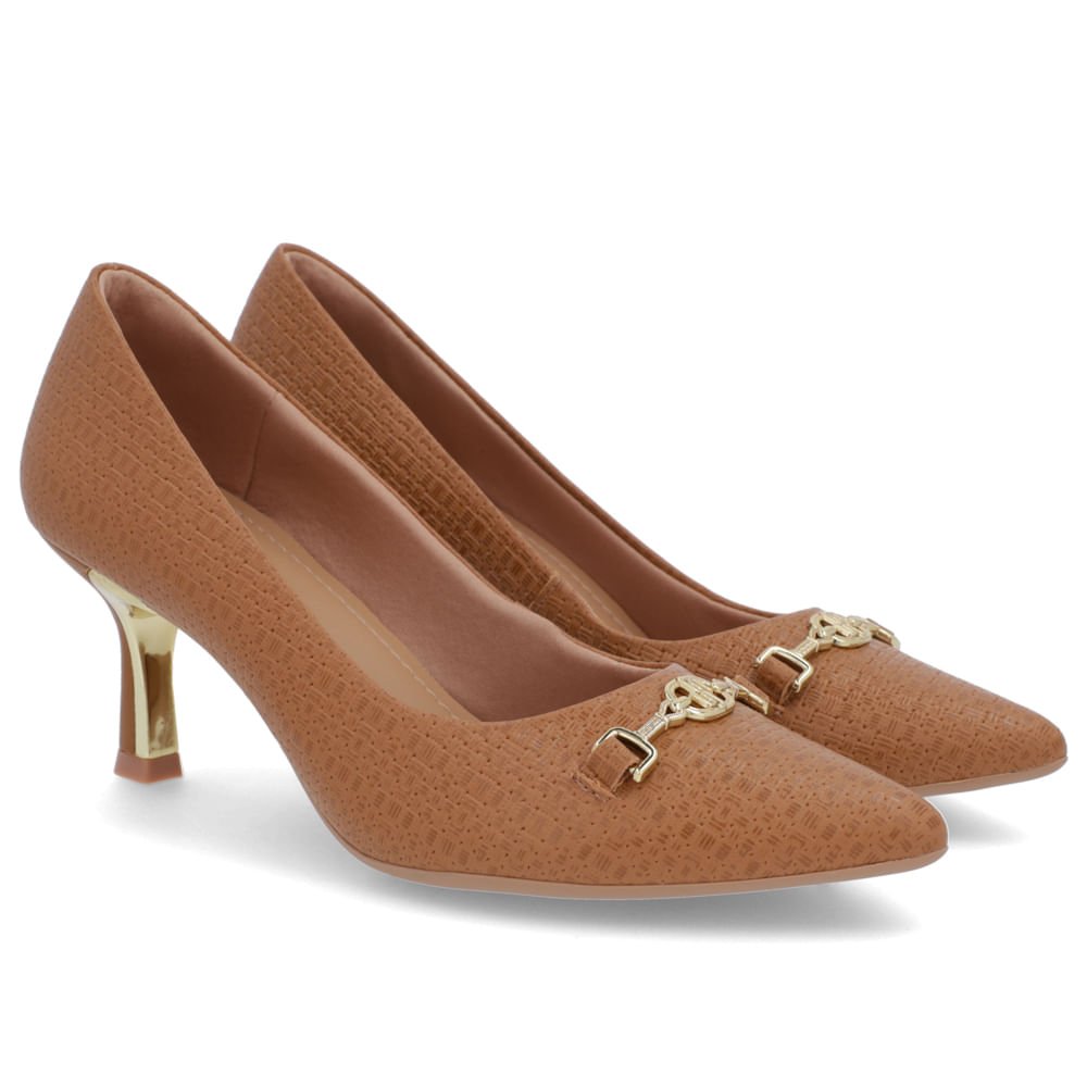 Scarpin Marrom Salto Fino Couro Detalhe Bridão Marrom 2