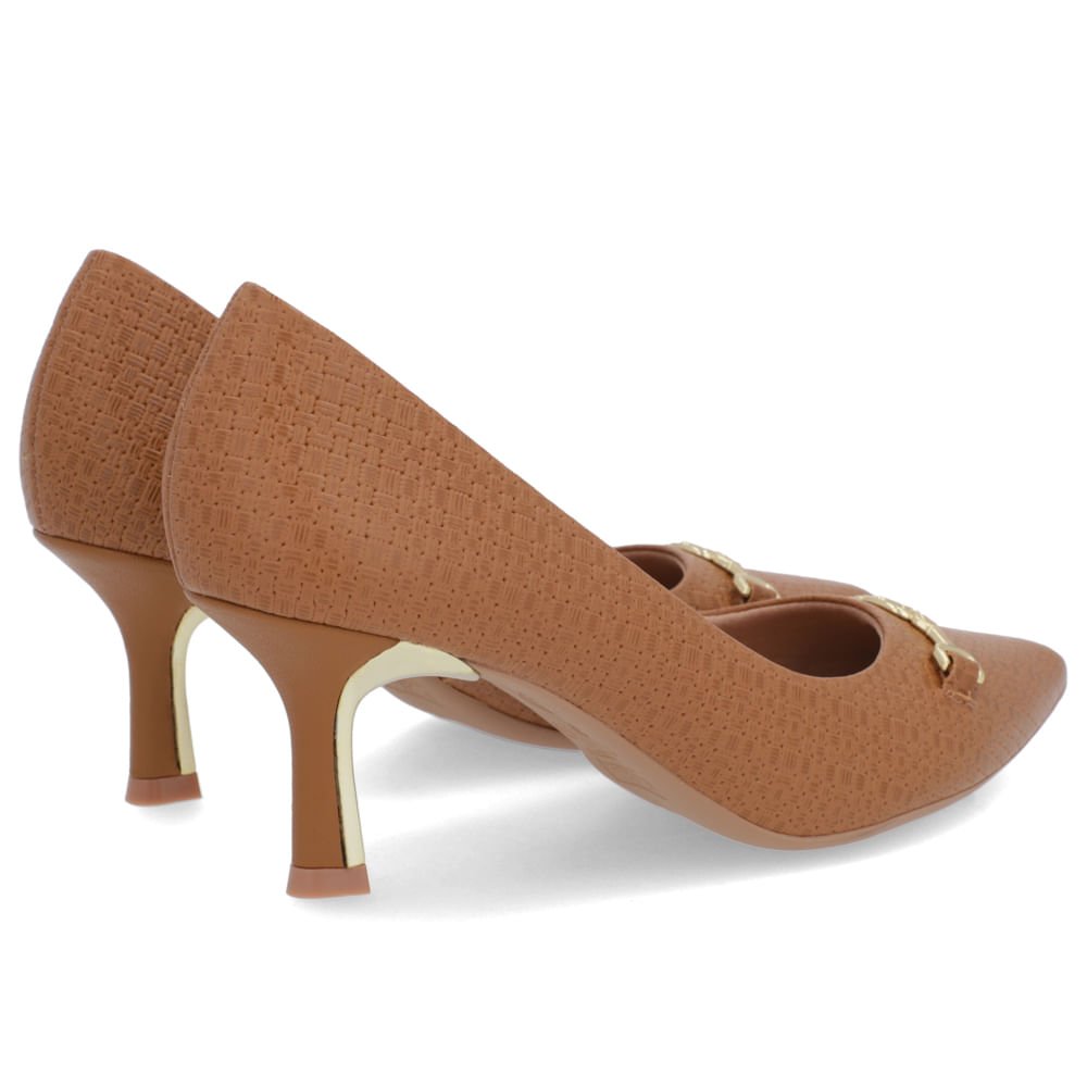 Scarpin Marrom Salto Fino Couro Detalhe Bridão Marrom 3