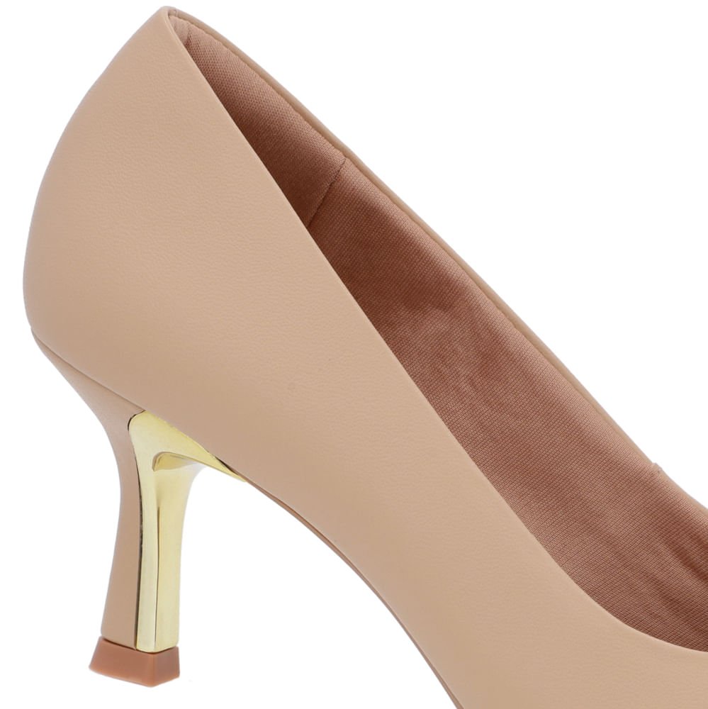 Scarpin Bege Salto Fino Couro Detalhe Bridão Bege 4