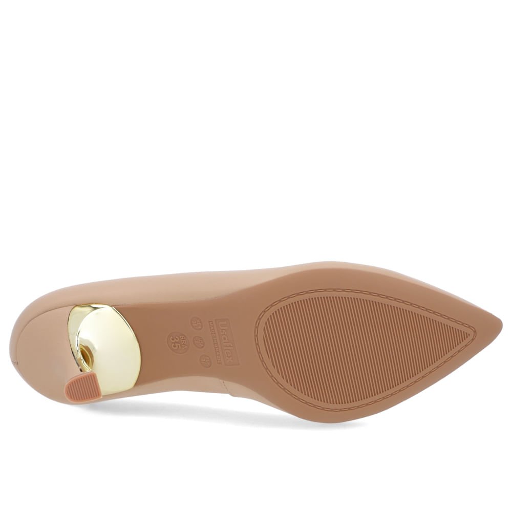 Scarpin Bege Salto Fino Couro Detalhe Bridão Bege 5