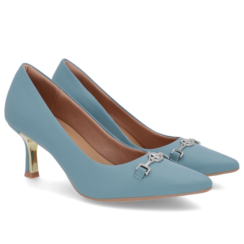 Scarpin Azul Salto Fino Couro Detalhe Bridão Azul 2