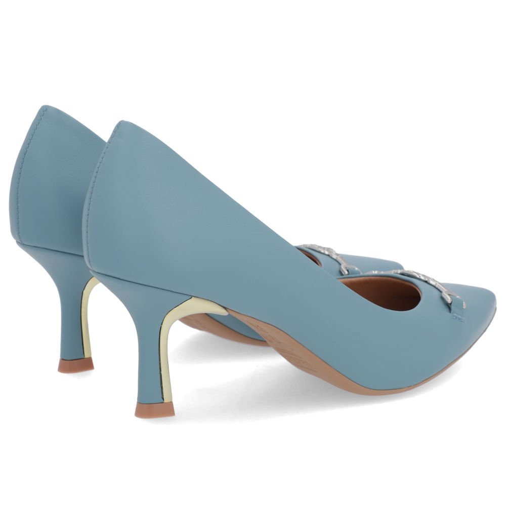 Scarpin Azul Salto Fino Couro Detalhe Bridão Azul 3