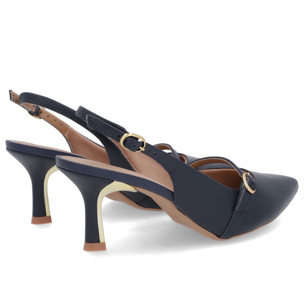Slingback Azul Salto Fino Couro Tira Enfeite Azul 3