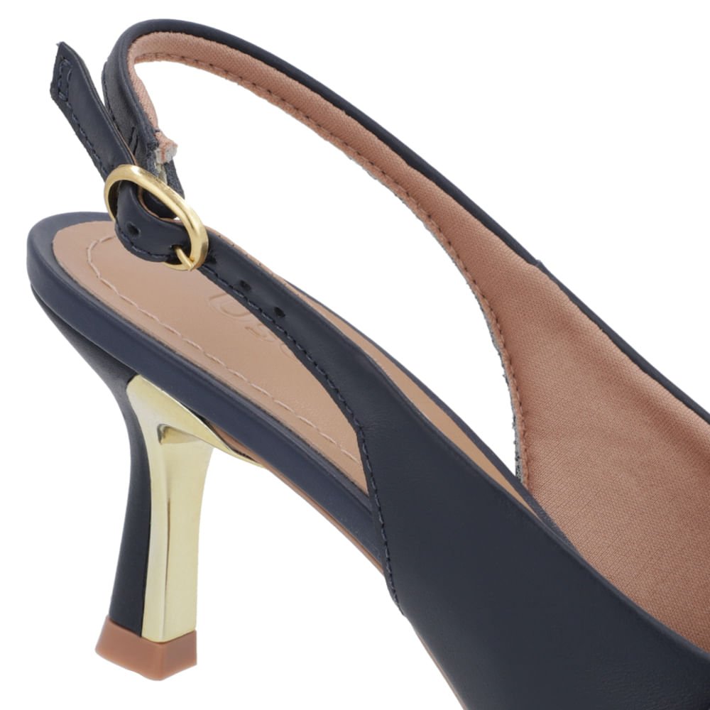 Slingback Azul Salto Fino Couro Tira Enfeite Azul 4