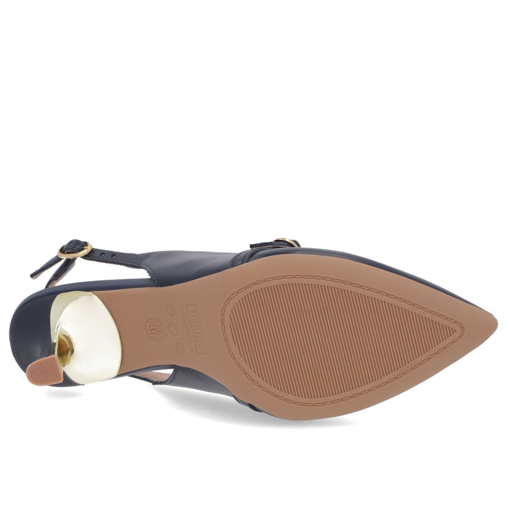 Slingback Azul Salto Fino Couro Tira Enfeite Azul 5
