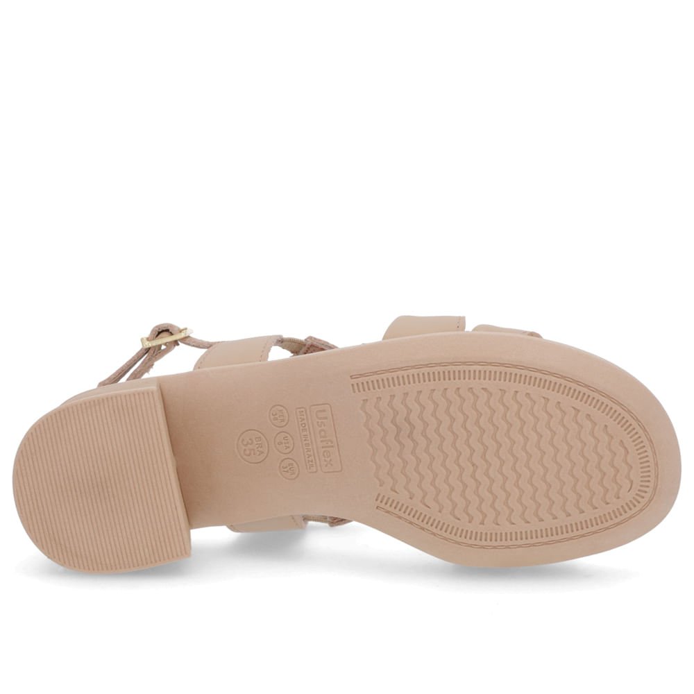 Sandália Salto Médio Couro Bege Ajuste Fivela Bege 5