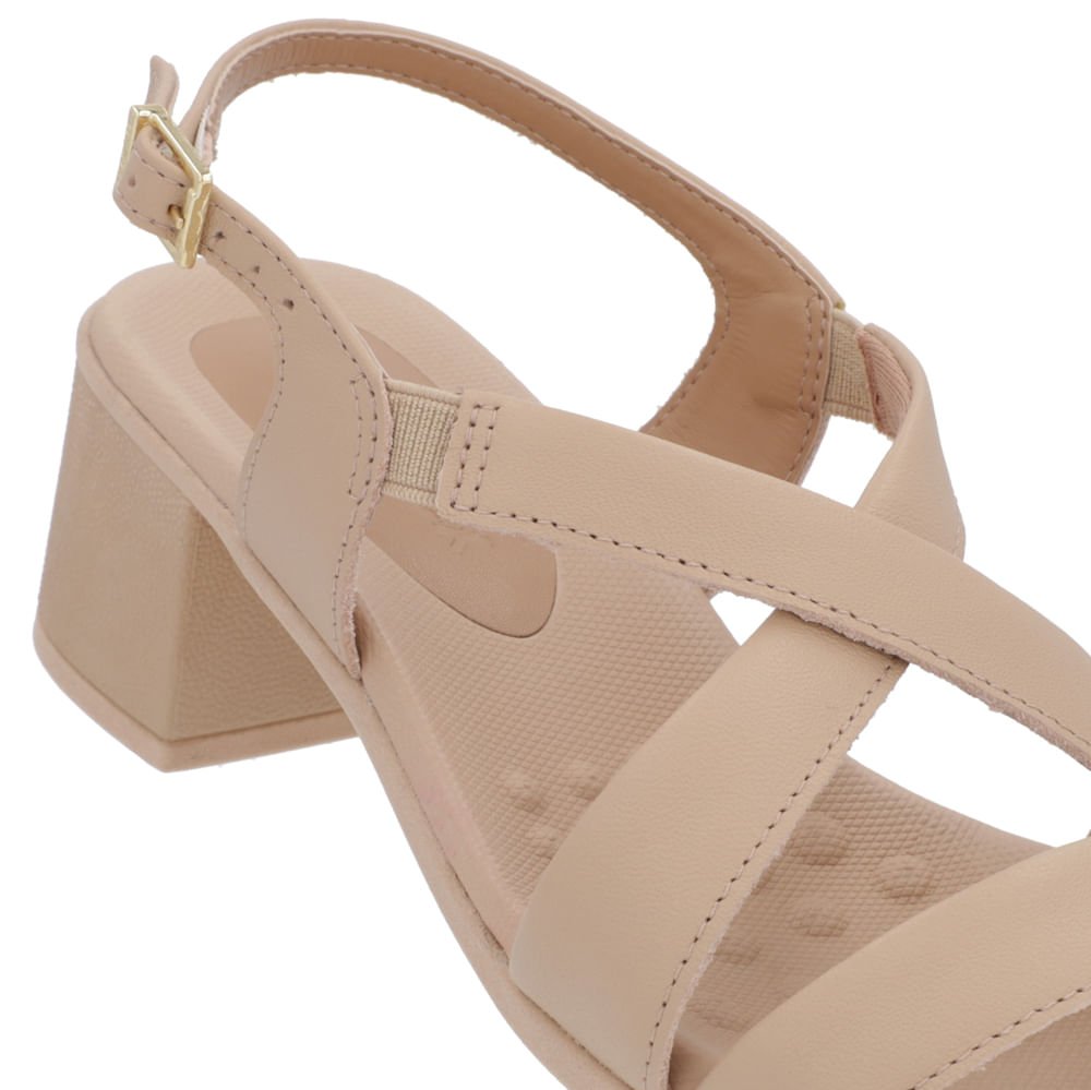 Sandália Salto Médio Couro Bege Ajuste Fivela Bege 4