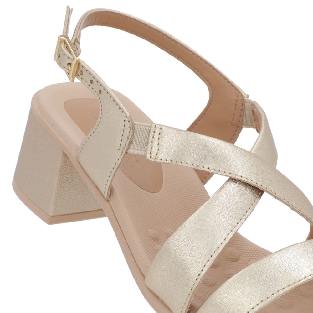 Sandália Salto Médio Couro Dourado Ajuste Fivela Dourado 4