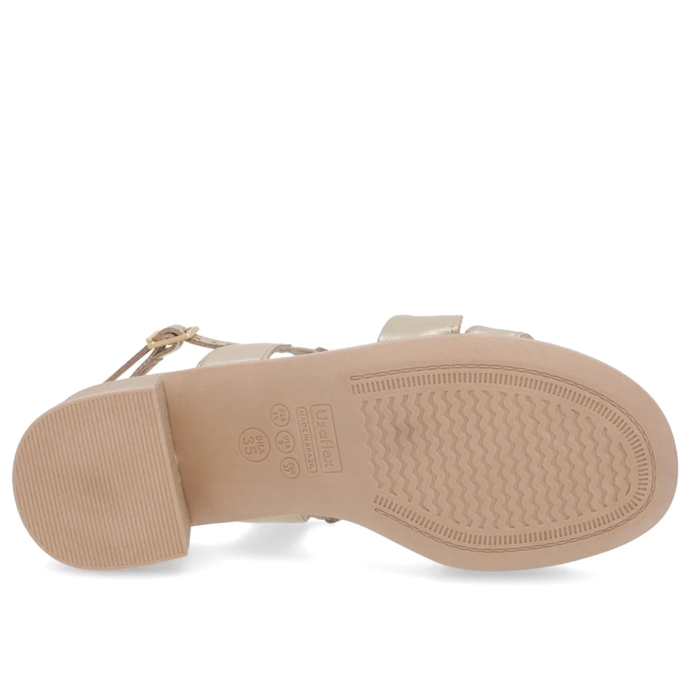 Sandália Salto Médio Couro Dourado Ajuste Fivela Dourado 5