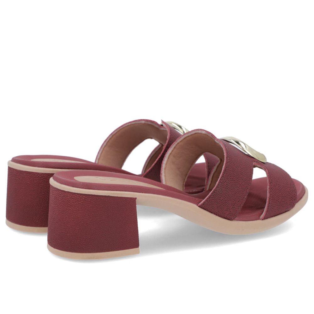 Tamanco Salto Médio Couro Vermelho Enfeite Bordô 3