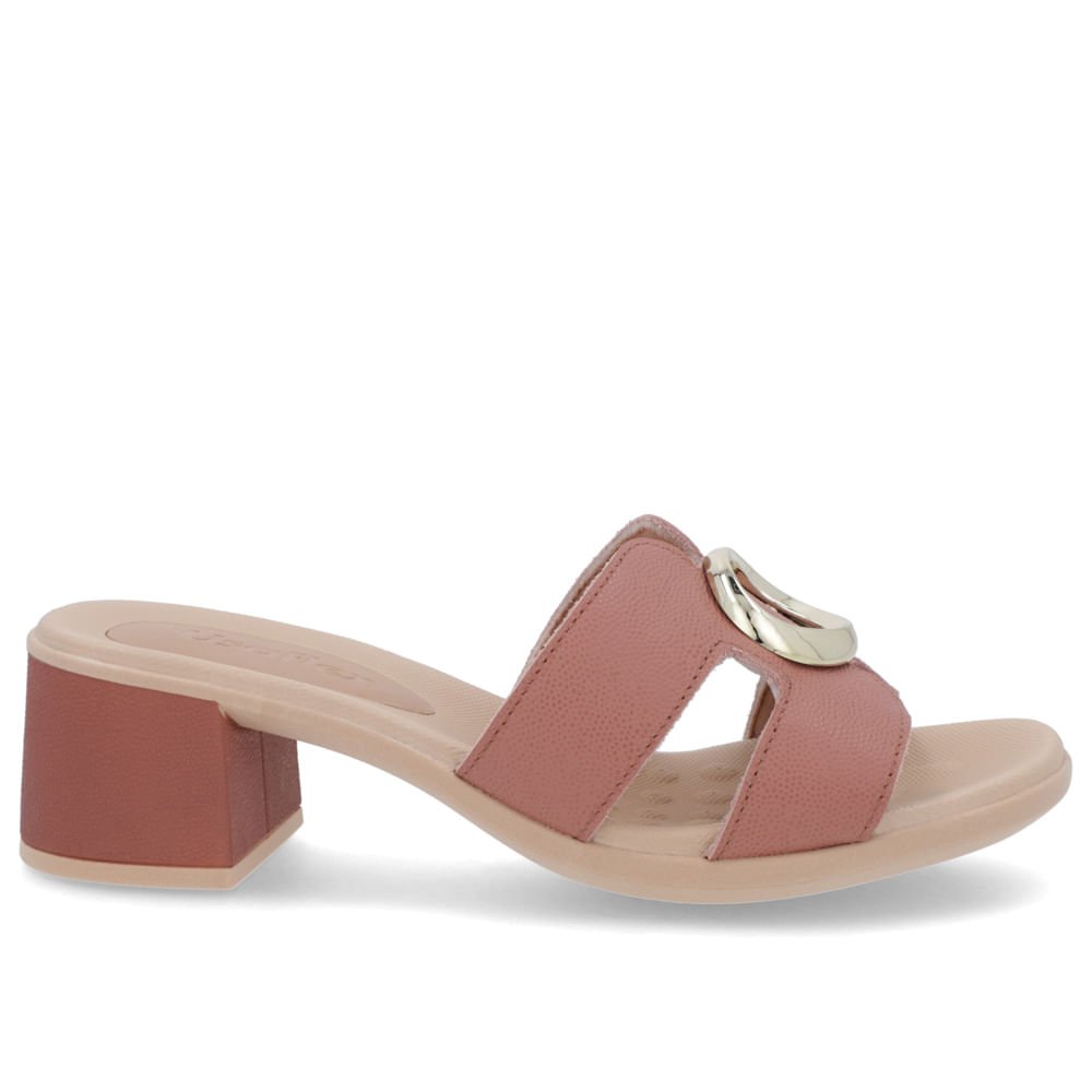 Tamanco Salto Médio Couro Rosa Enfeite