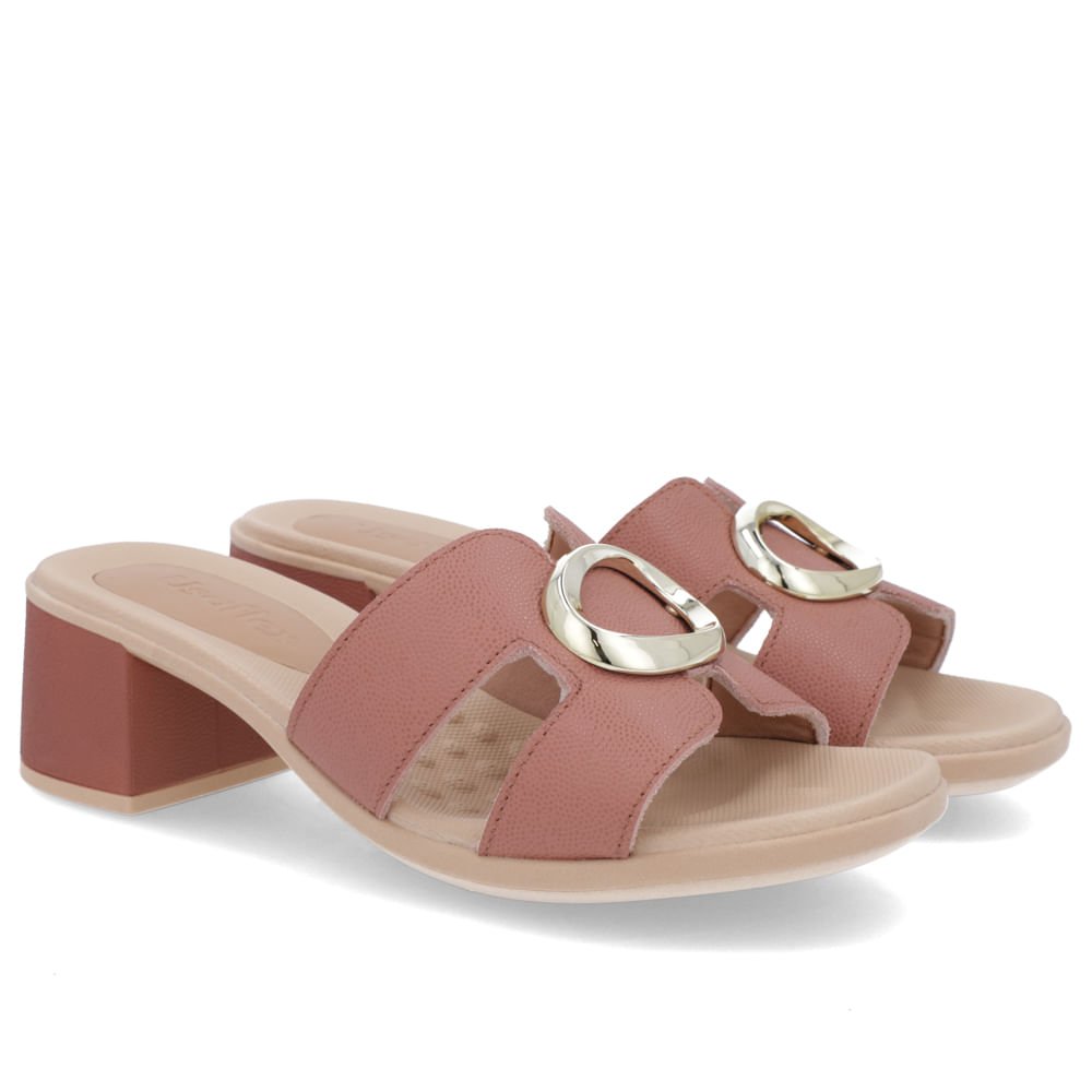 Tamanco Salto Médio Couro Rosa Enfeite Rosa 2