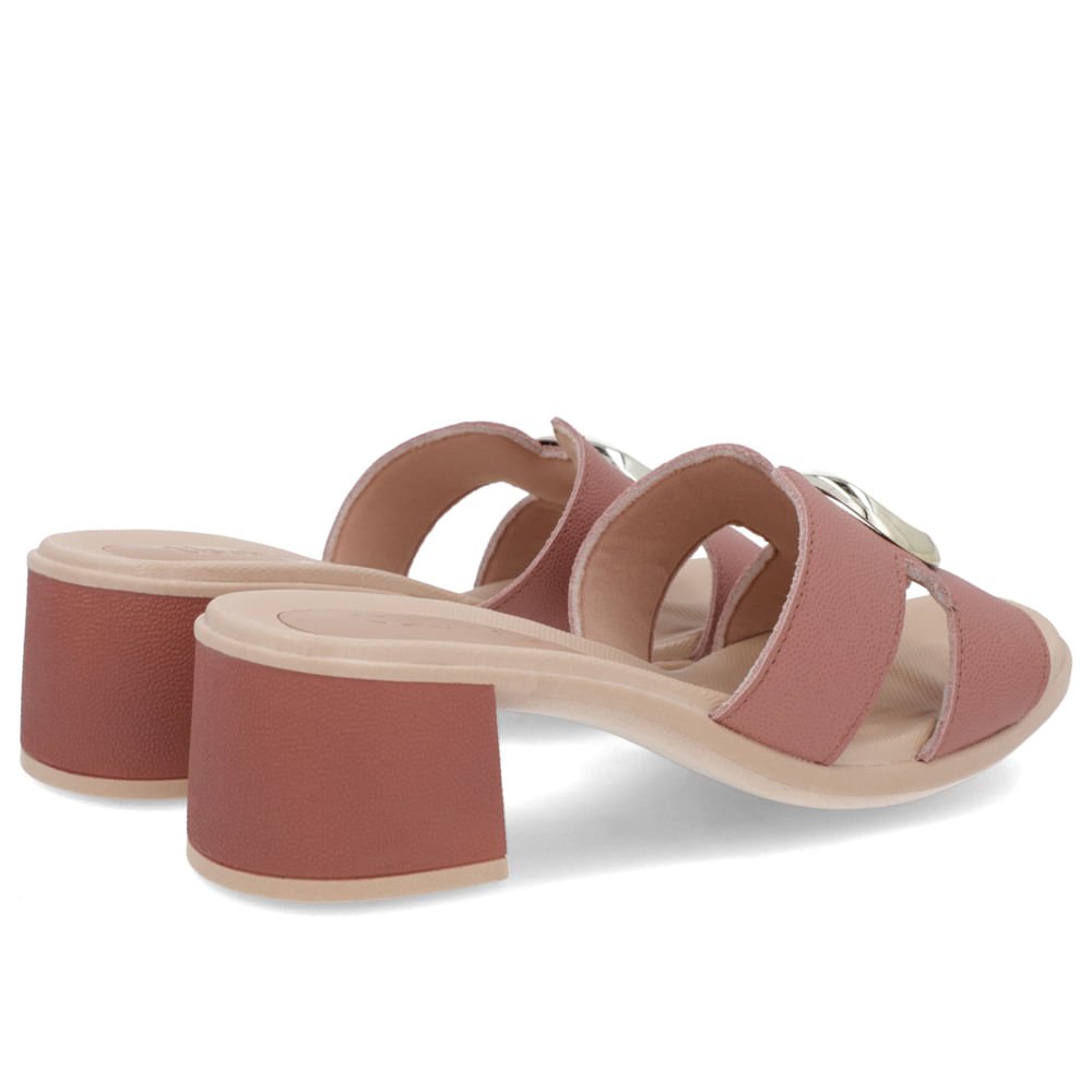 Tamanco Salto Médio Couro Rosa Enfeite Rosa 3