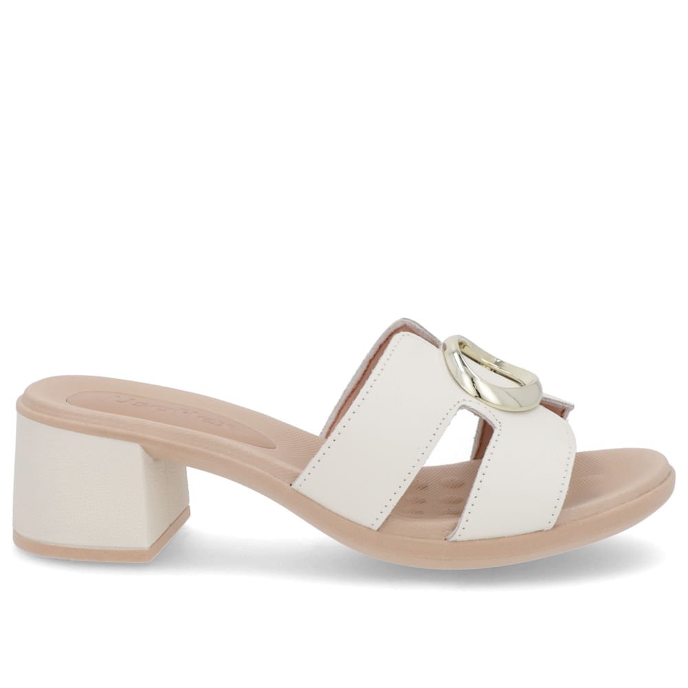 Tamanco Salto Médio Couro Branco Enfeite