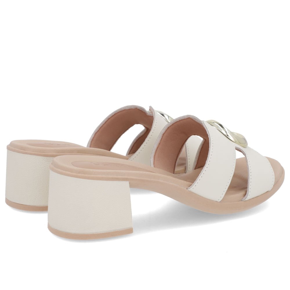 Tamanco Salto Médio Couro Branco Enfeite Branco 3