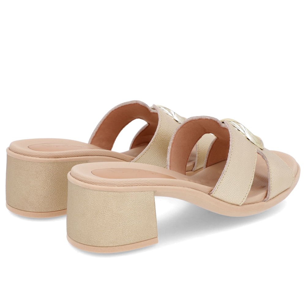 Tamanco Salto Médio Couro Dourado Enfeite Dourado 3