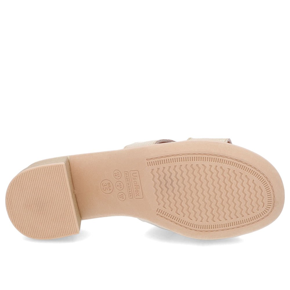 Tamanco Salto Médio Couro Dourado Enfeite Dourado 5