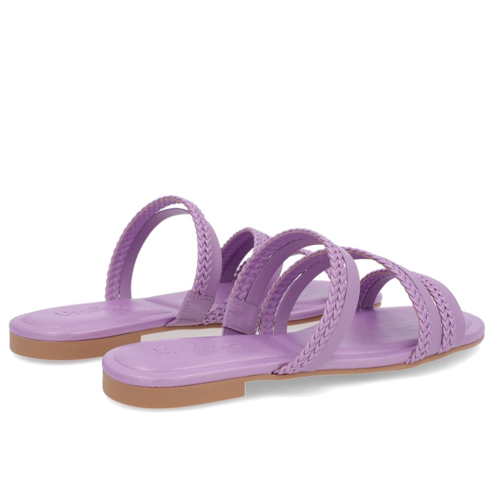 Rasteira Bico Redondo Couro Roxo Tiras Trançadas Roxo 3
