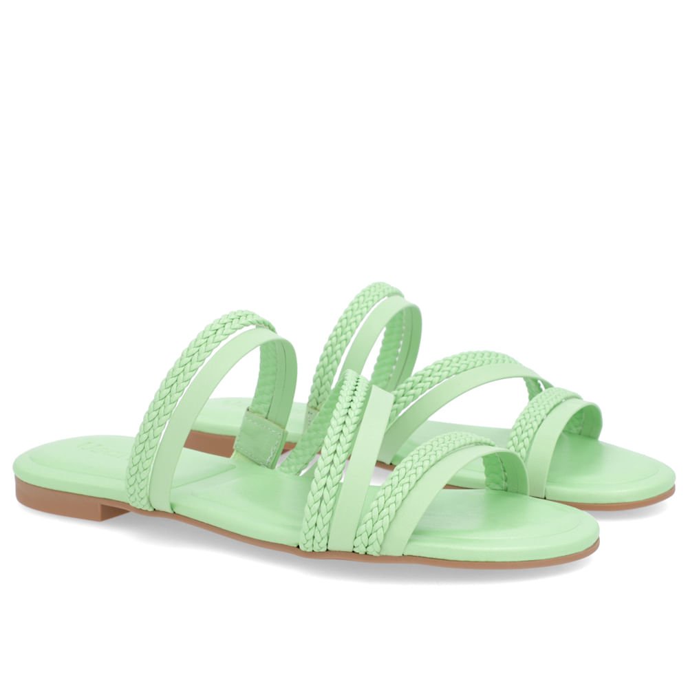 Rasteira Bico Redondo Couro Verde Tiras Trançadas Verde 2