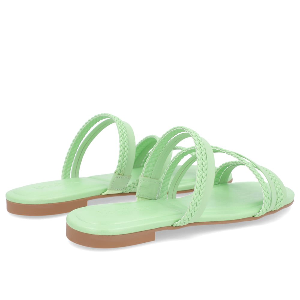 Rasteira Bico Redondo Couro Verde Tiras Trançadas Verde 3