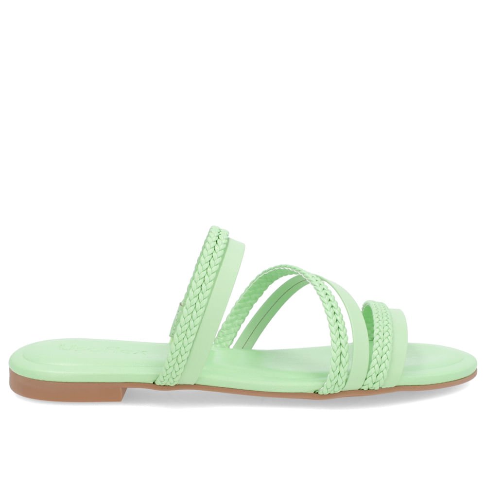 Rasteira Bico Redondo Couro Verde Tiras Trançadas Verde 1