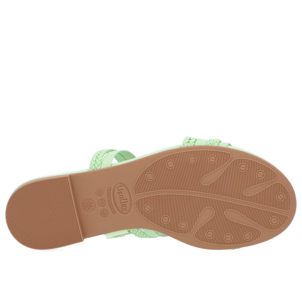 Rasteira Bico Redondo Couro Verde Tiras Trançadas Verde 5