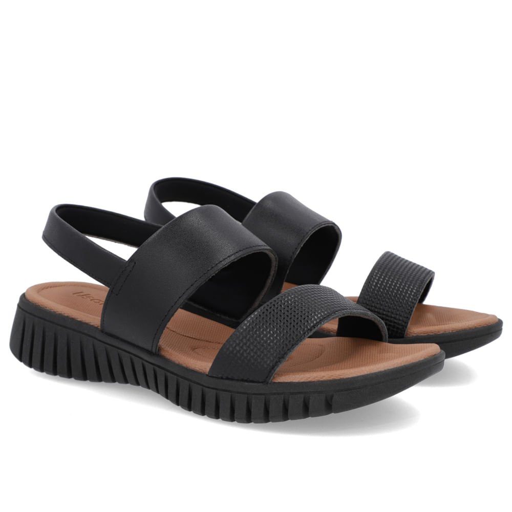 Sandália Plataforma Couro Preta Preto 2