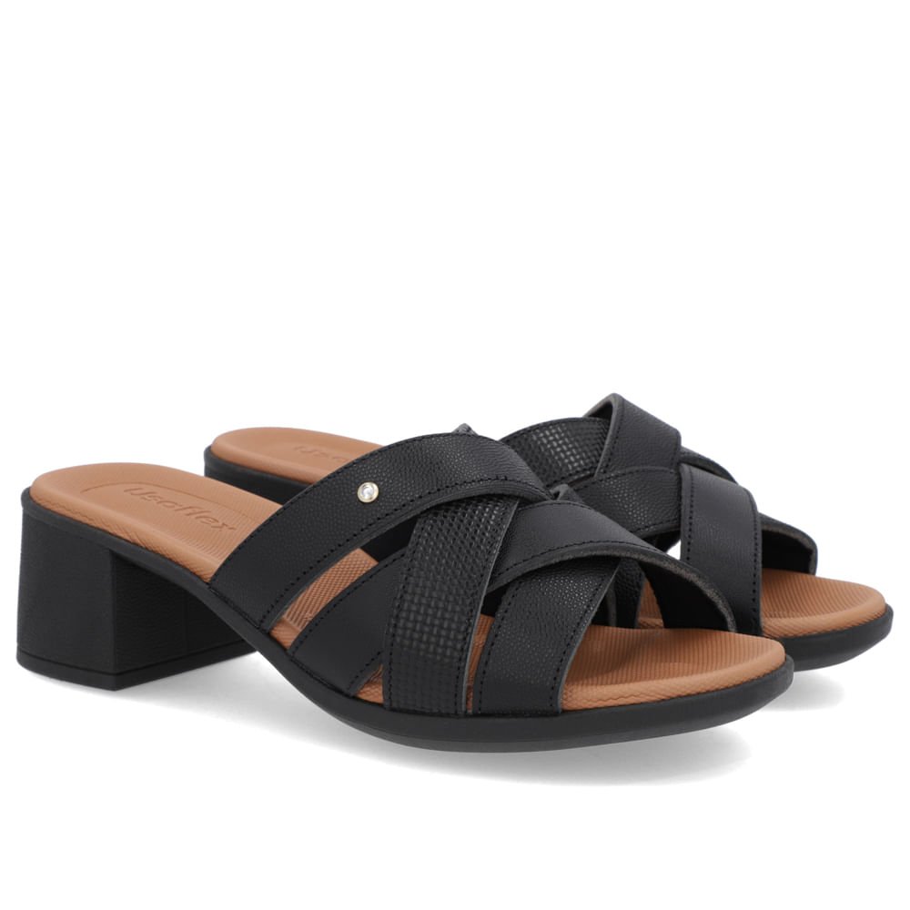 Tamanco Salto Bloco Couro Preto Tiras Preto 2