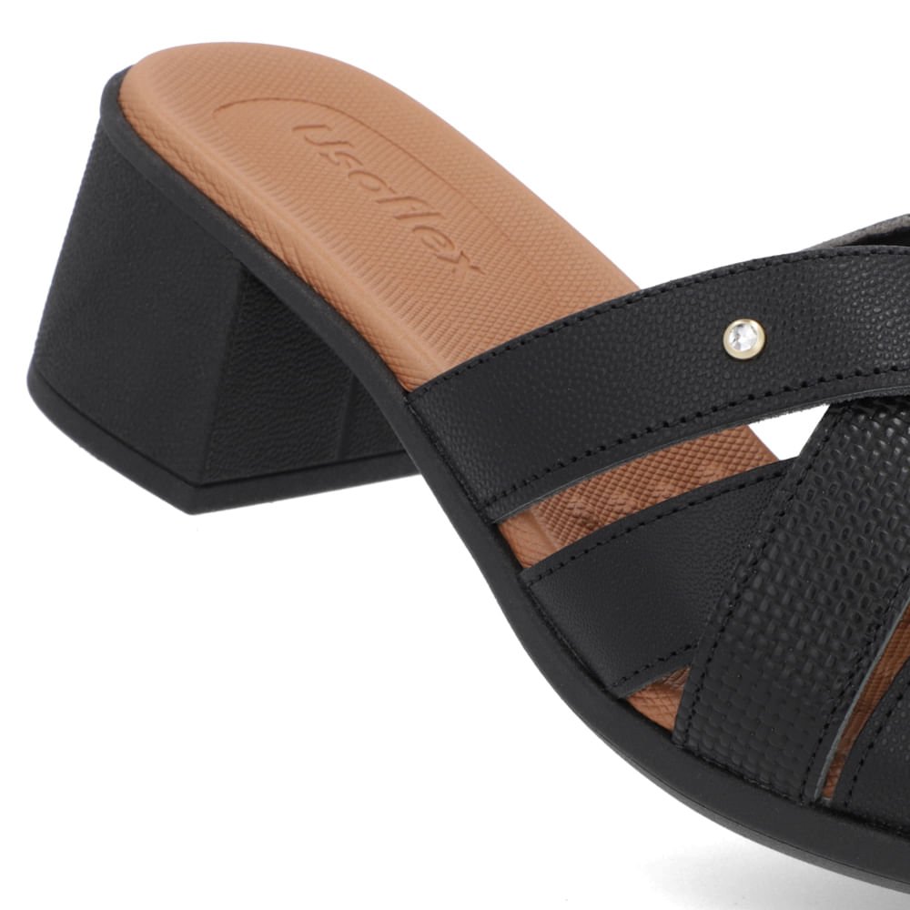 Tamanco Salto Bloco Couro Preto Tiras Preto 4