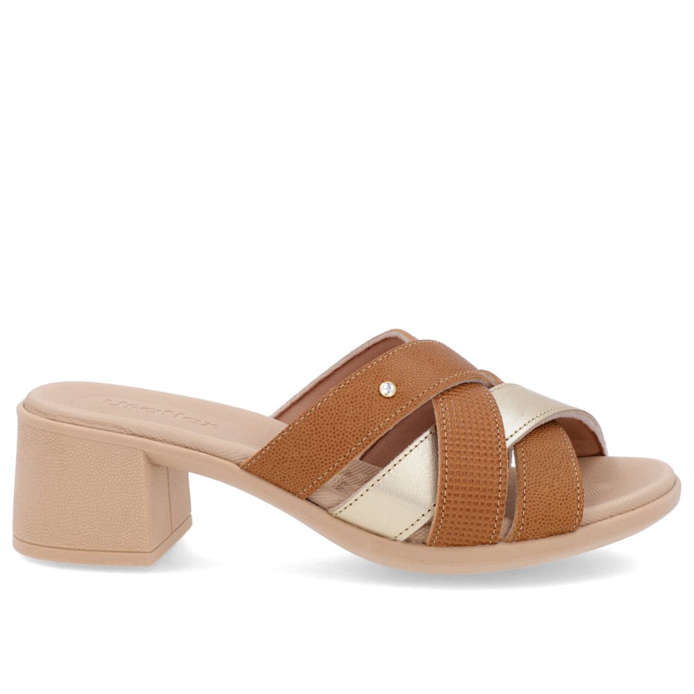 Tamanco Salto Bloco Couro Marrom Tiras Marrom 1