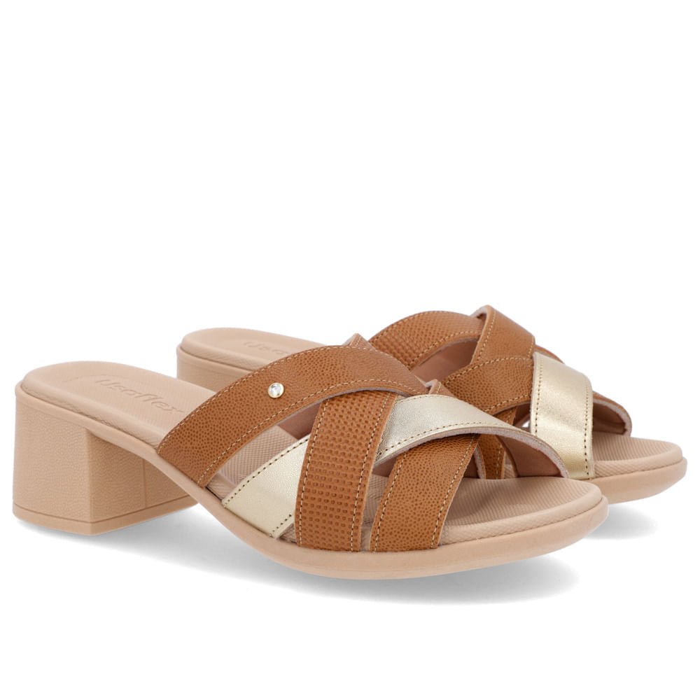 Tamanco Salto Bloco Couro Marrom Tiras Marrom 2