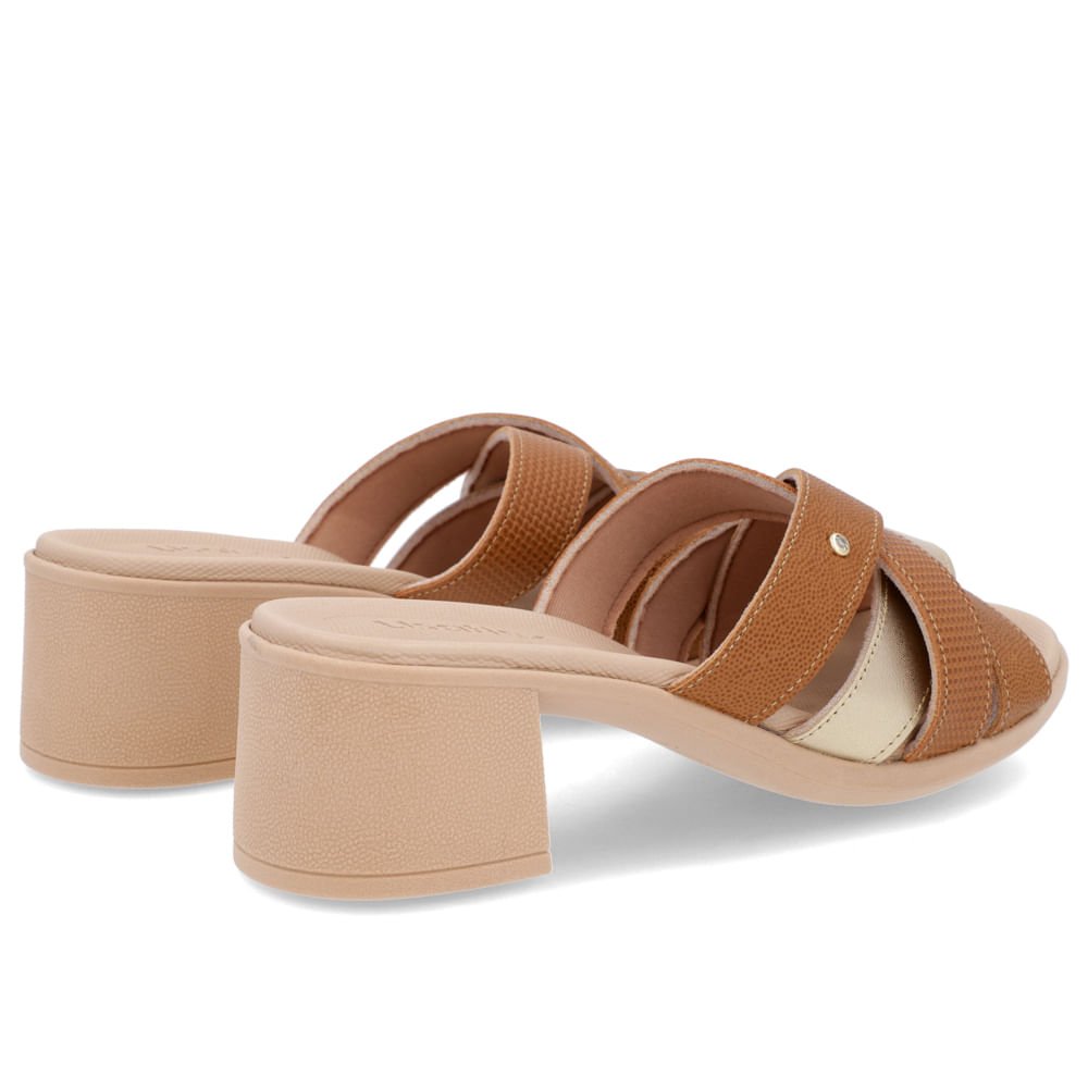 Tamanco Salto Bloco Couro Marrom Tiras Marrom 3