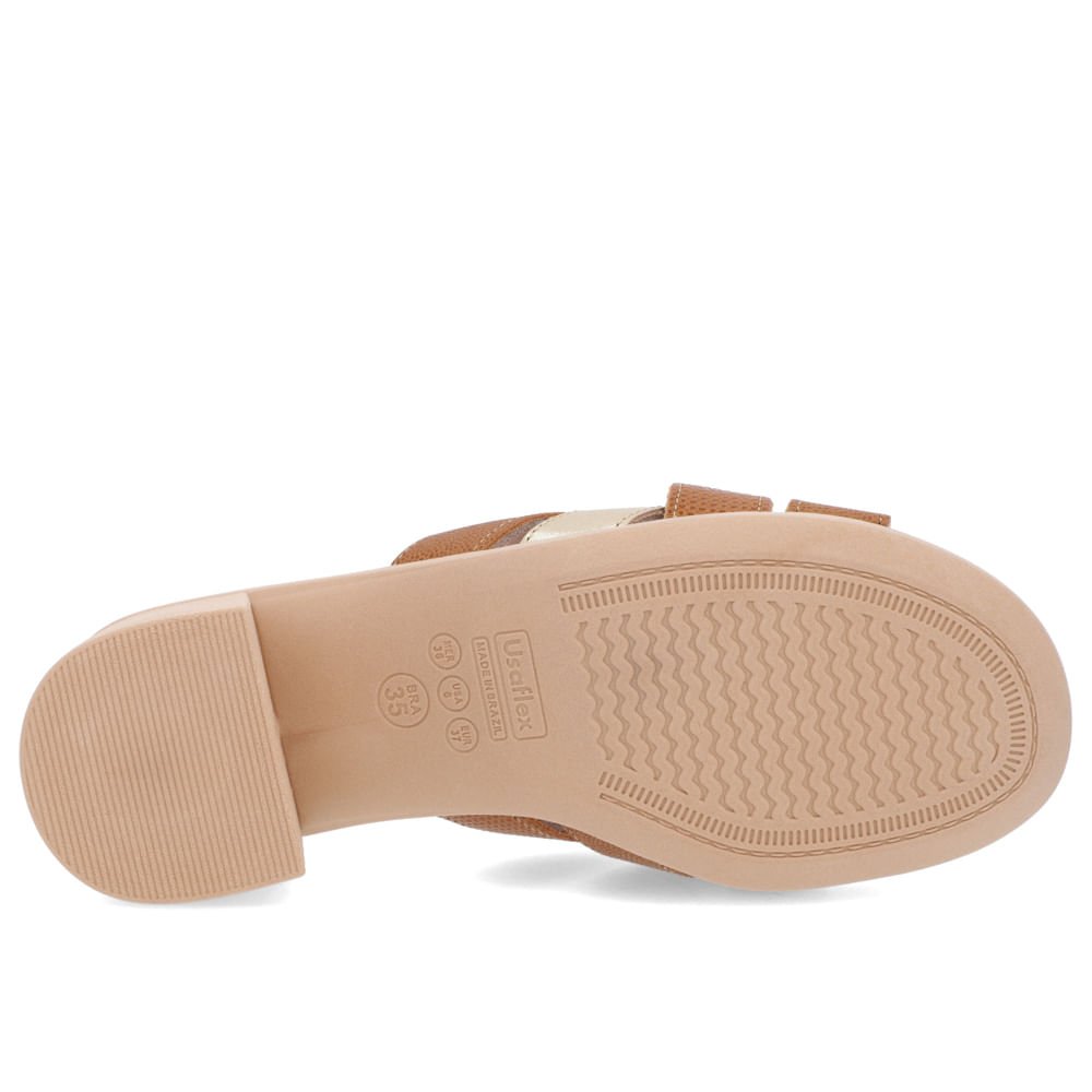 Tamanco Salto Bloco Couro Marrom Tiras Marrom 5