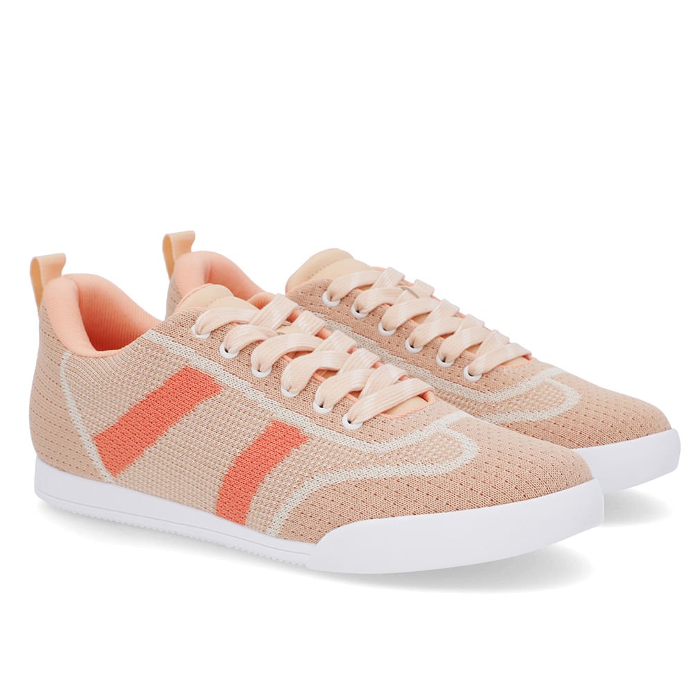 Tênis Cadarço Laranja Tecido Bege 2