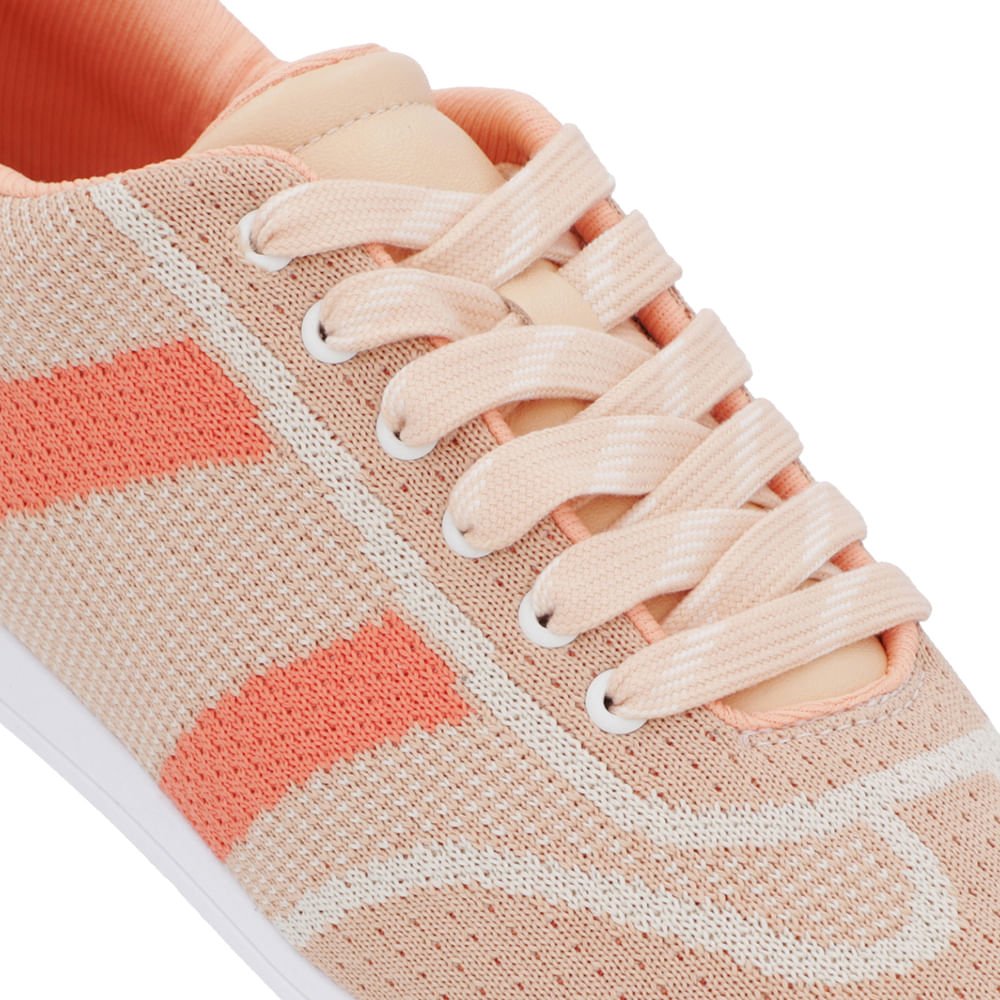 Tênis Cadarço Laranja Tecido Bege 4