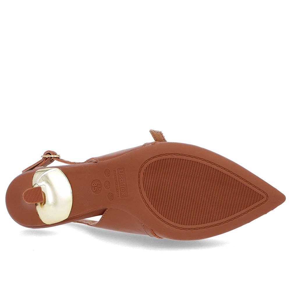 Slingback Marrom Salto Fino Couro Tira Enfeite Marrom 5