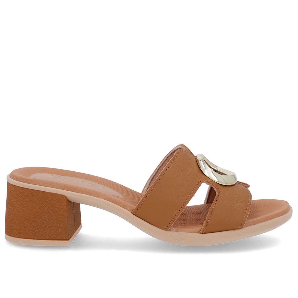 Tamanco Salto Médio Couro Marrom Enfeite